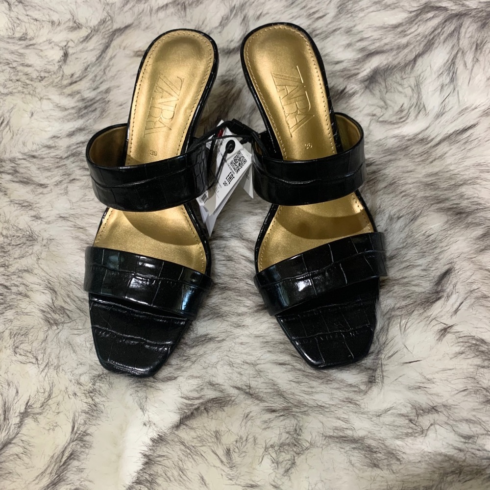 Zara Geometric Methacrylate Animal Embossed Heels